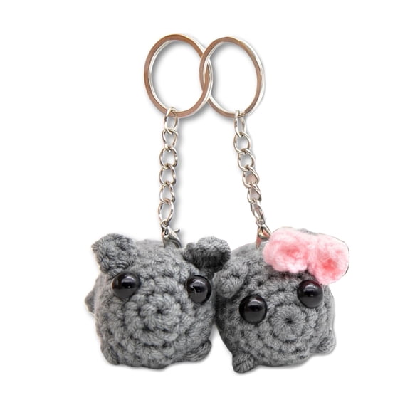 YIEMEEN Crochet Sad Hamster Keychain Plush Pair in Gift Box with Card for Couples
