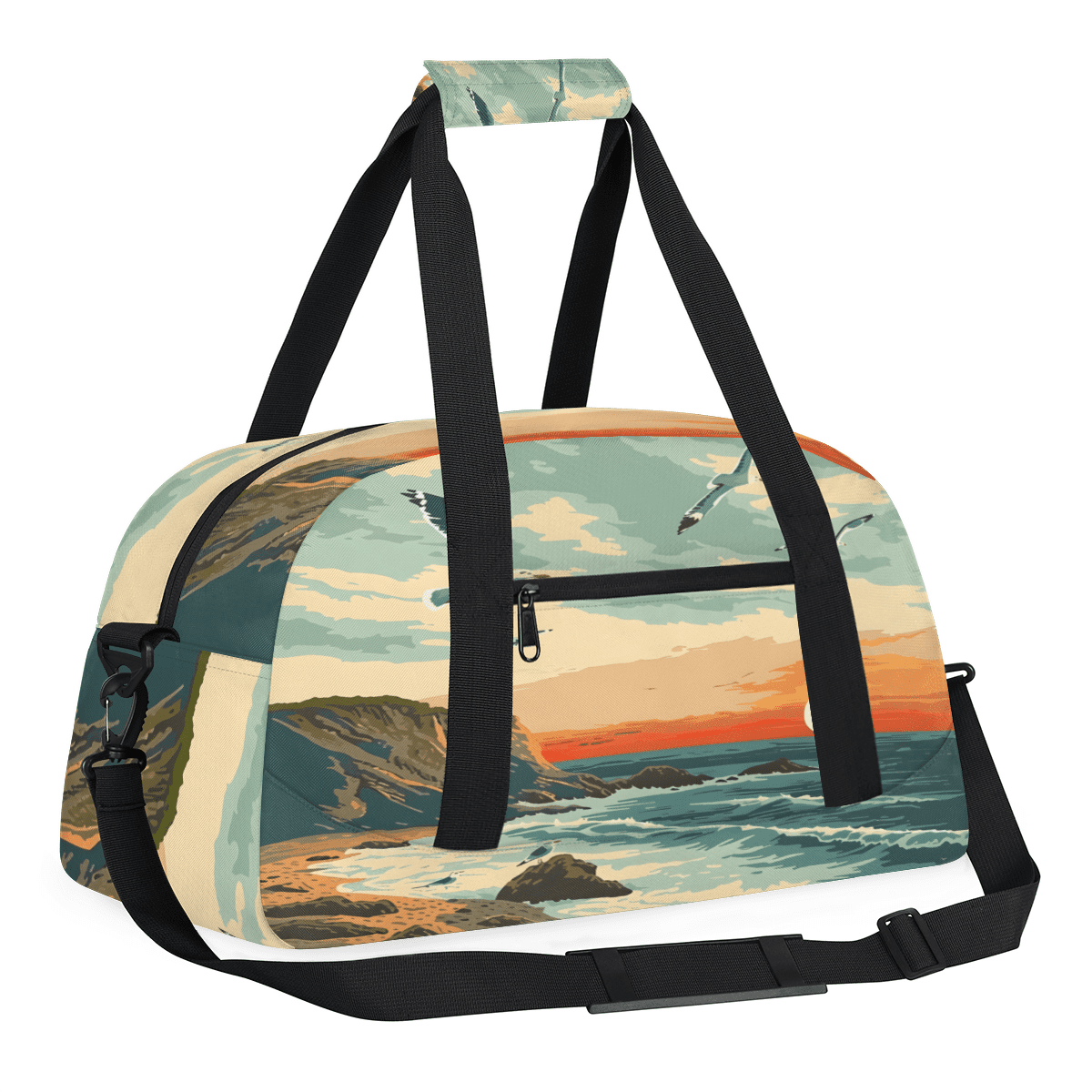 Herdesigns Summer Beach Coastal Sports Duffle Bag for Women & Men, Ocean Landscape Scenery Gym Bag Dance Bag Overnight Bag Carry On Weekender Travel Bag