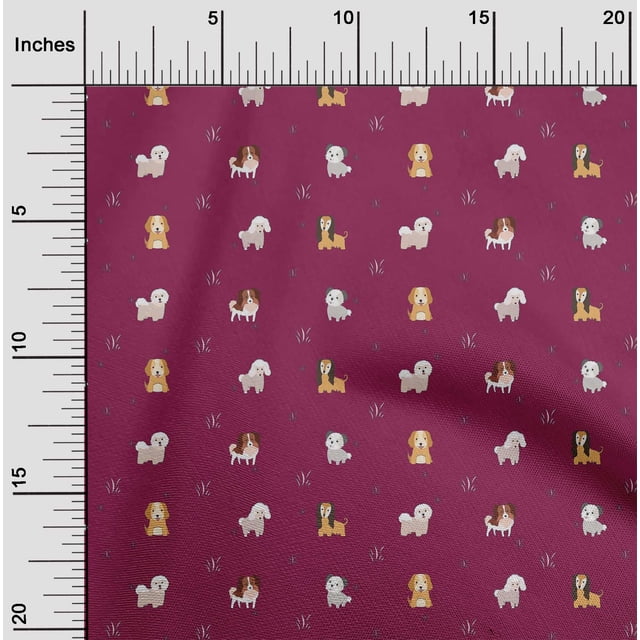 oneOone Tissu Polyester Lycra Imprimé Herbe & Chiots Chien BTY 56 Pouces de Large