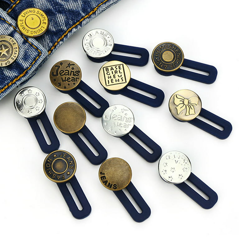 12 Pcs Pants Waist Button Extender, No Sewing Instant Trousers Waistband Extenders for Jeans, Denim Skirt, Telescopic Removable Button Multi-Use