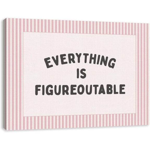 Everything Is Figureoutable Inspirational Wall Art, Pink Motivational Wall Decor, Pink Striped Positive Affirmations Canvas Wall Art Prints for Home Office Dorm Classroom, 11x14 Inch Framed