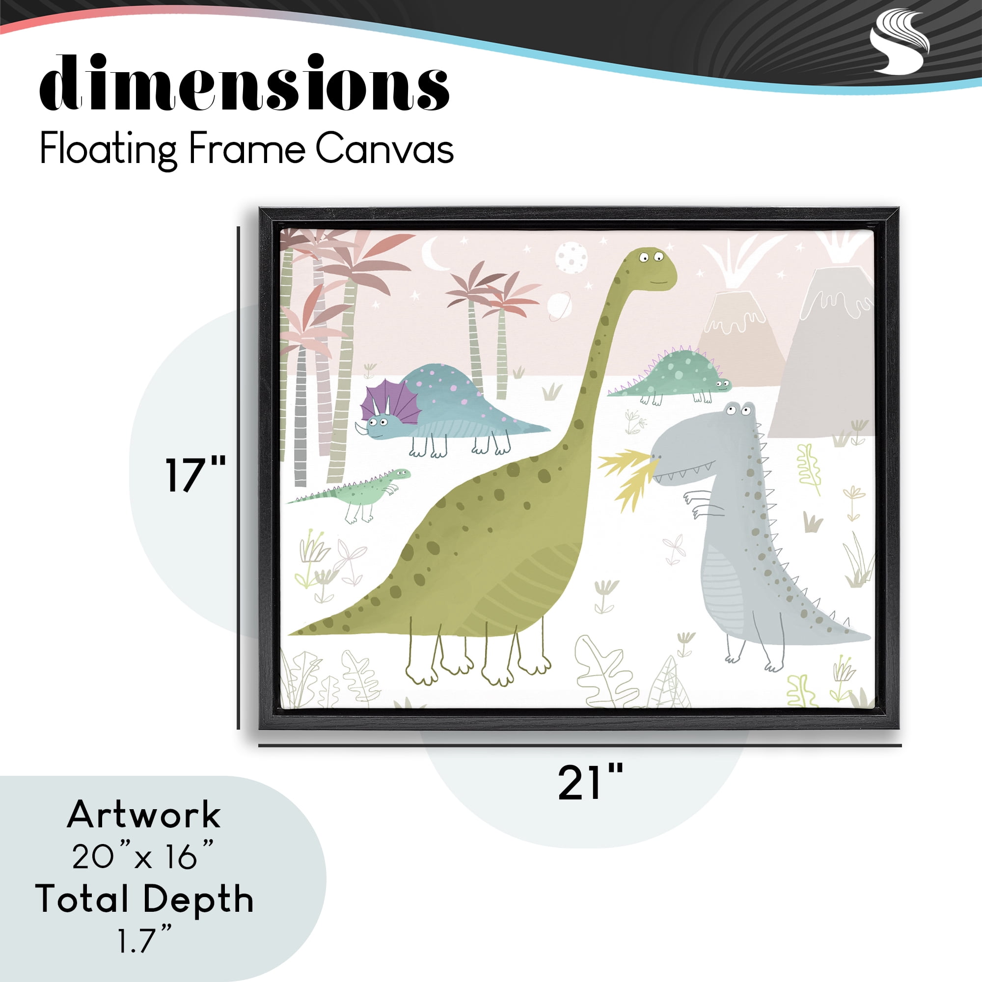 Stupell Industries Earthy Jurassic Dinosaurs Black Framed Floater Canvas Wall Art, design by Carla Daly