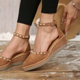 thumbnail image 4 of TAGOLD Women's Sandals,Women's Fashionable Casual Versatile Plus Size Beach Slippers Solid Color Pointed Toe Closed Toe Buckle Wedge Heel Slippers, 4 of 5