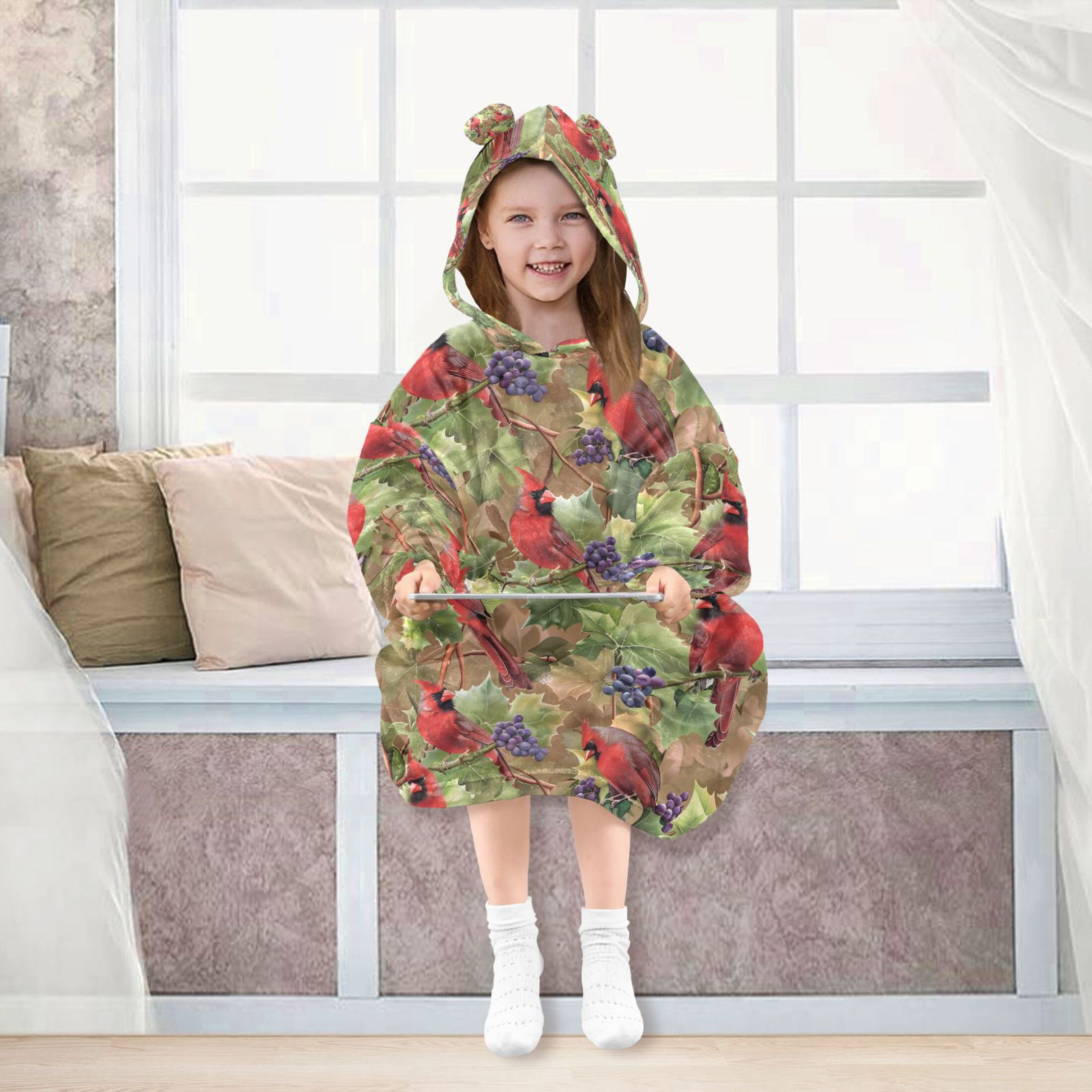 joogoo Wearable Blanket Hoodie for Cardinal and Grapes Flannel Sherpa Pocket 3-14 YR S