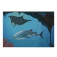 thumbnail image 1 of Shark Cutting Board, Mammal Deep Water Stingray Coral Reefs Algae Rocky Cave Exotic Cartoon Style Art, Decorative Tempered Glass Cutting and Serving Board, Small Size, Blue Grey, by Ambesonne, 1 of 1