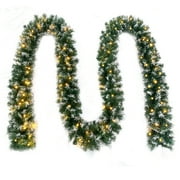 Swtroom 18ft Christmas Garland with Battery Operated 50 LED Lights and Timer Snow Flocked Christmas Decorations Xmas Garland for Stairs Fireplaces Wall Door Xmas Garland