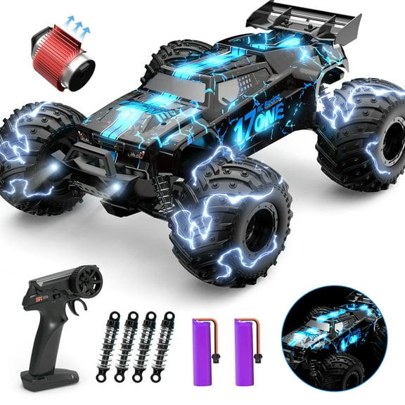 JoyStone Glowing RC Cars with Body Lights & Headlights, 1:14 Scale Remote Control Truck, 15 mph High Speed Monster Truck, 2 Batteries for Boys Kids, Blue