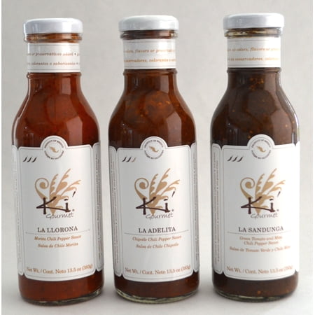 3 pack Mexican Gourmet Salsas: La Llorona (Morita Chili) La Adelita (Chipotle Chili) and La Sandunga (Mixe Chili) by Ki' Gourmet