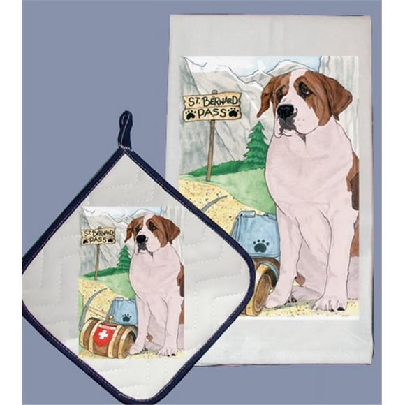 Pipsqueak Productions DP924 Dish Towel and Pot Holder Set - St. Bernard