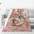 thumbnail image 3 of Flannel Rabbit Blankets Gifts - Pink Flower Bunny Throw Blanket for Sofa Couch Bed Living Room, Soft Warm Cozy Decor, 60" x 50", 3 of 6