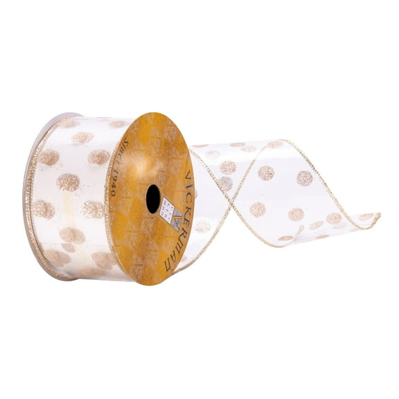 Vickerman 2.5" x 10 yd Clear PVC Gold Spots Ribbon