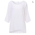 thumbnail image 1 of Femmes T-Shirt Couleur Unie Casual Top Court Col Rond Manches Blouse en Lin, Blanc, L, 1 of 5