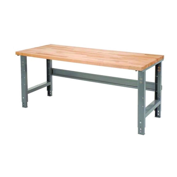 Global Industrial GBE318912GY Standard Duty Butcher Block Top Adjustable Height Workbench, 2000 lbs, 60 x 30 x 30.88 to 36.88 in., Birch & Gray