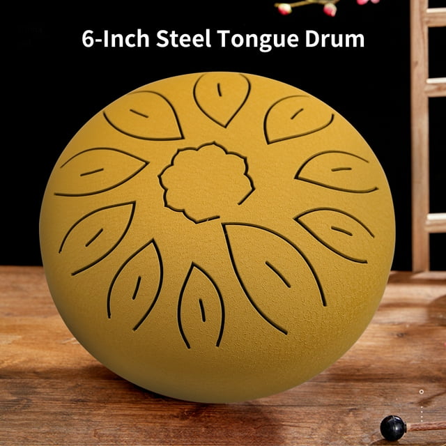 Instrument Tambour à Languette en Acier 6 Pouces 11 Notes Poignée Tambour C Clé avec Tambour Maillet Cure-Doigts Percussion Instruments de Musique pour Méditation Yoga