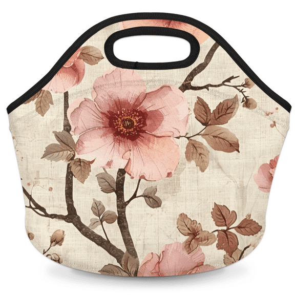 Herdesigns Vintage Neoprene Lunch Bag, Floral Insulated Lunch Box for Women Men Washable Lunch Tote Soft Lunch Container With Zipper for Work Picnic Travel
