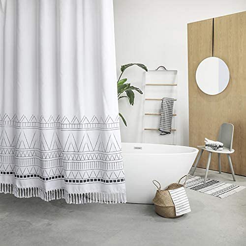 Tassel Fabric Shower Curtain 84 Inch Extra Long Boho Striped Bathroom With 4 Length Fringe Trims Black Grey White Chevron Polyester Bath Sets 72 X Com Tassel Fabric Shower Curtain 84 Inch, 84 Inch Long Shower Curtain