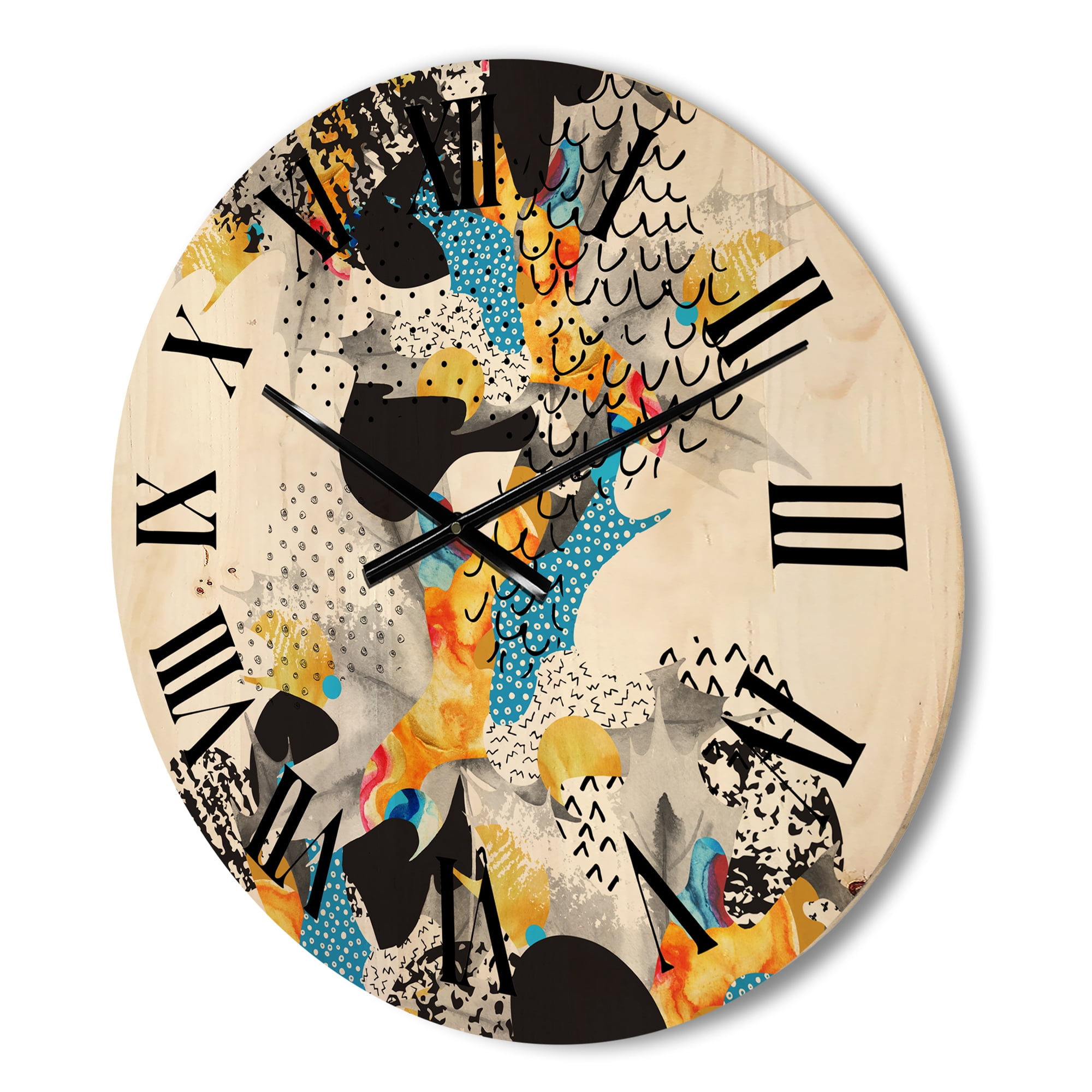 Designart 'Fluid Shapes In Bauhaus Memphis Style Minimal' Modern Wood Wall Clock