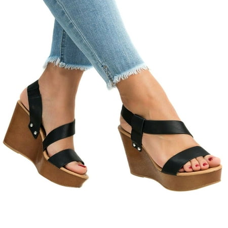 Women Sandals Ankle Strap Wedges Heel Slingback Sandals Platform Ladies ...