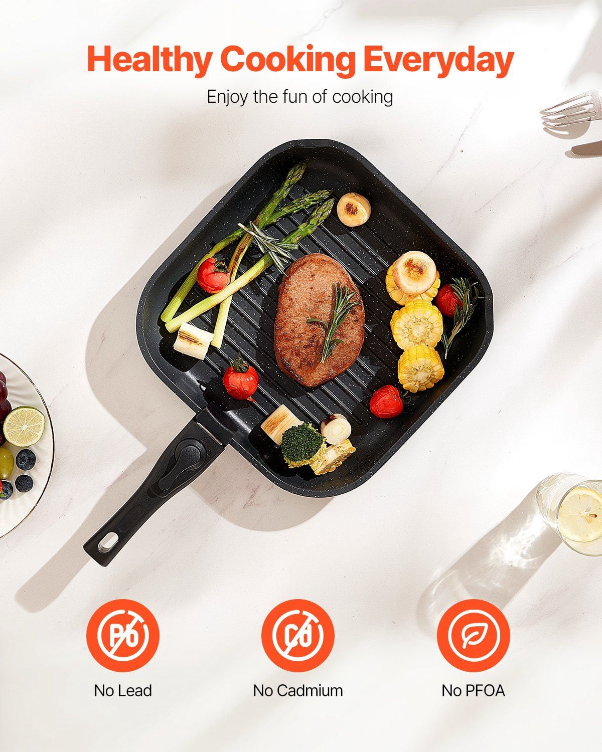 17 Piece Pots and Pans Set Nonstick Granite Coating Kitchen Cookware Induction Compatible Black