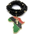 thumbnail image 2 of Icemond Slanted Pan African Colored Africa Map Continent with Ankh Pendant on 30" Wooden Bead Necklace in Gold or Silver Tone, 2 of 5
