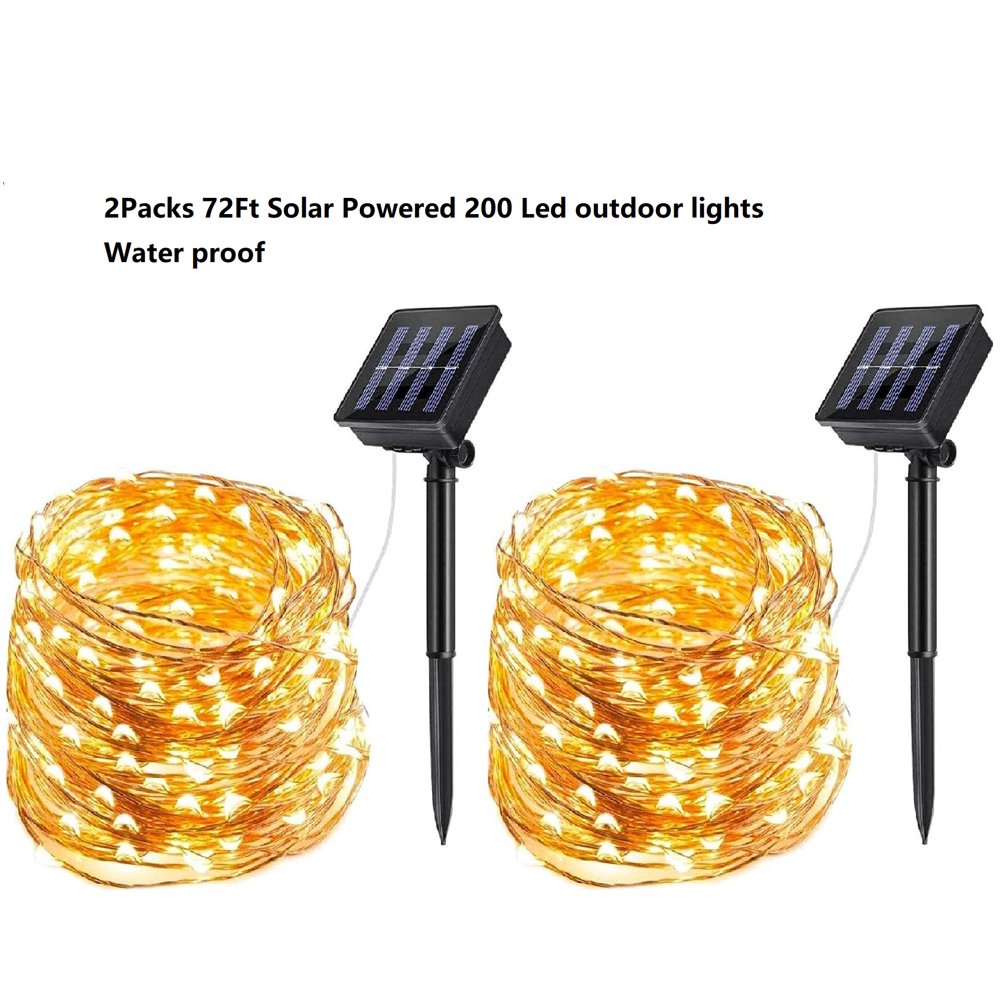 Solar String Lights Outdoor, 2 packs 72ft 200 LED Solar Powered Fairy Lights Waterproof