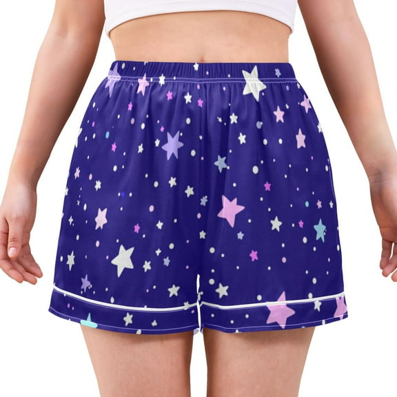 Women's Satin Pajama Shorts Starry Sky with Pockets, Elastic Waist Sleep Lounge Shorts
