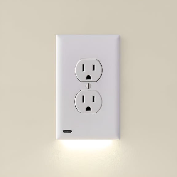HIBIBUD Single - Guidelight [For Duplex Outlets] - Replaces Plug-In Night Light - Electrical Receptacle Wall Plate with Led Night Lights - Auto On/Off Sensor - (Duplex,White)