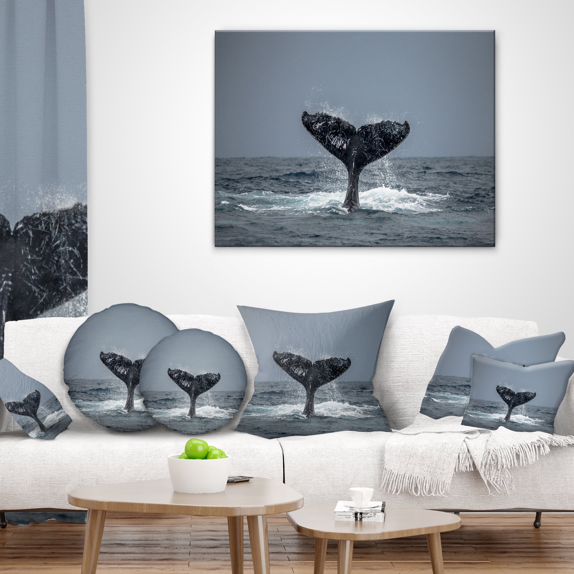 Designart Large Humpback Whale Tail - Animal Throw Pillow - 18x18