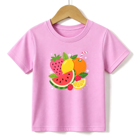 Girls Graphic Tees Strawberry Fruit Kids T Shirt Summer Pink 100% Cotton Short Sleeve Soft Tops 4-13Y Pink