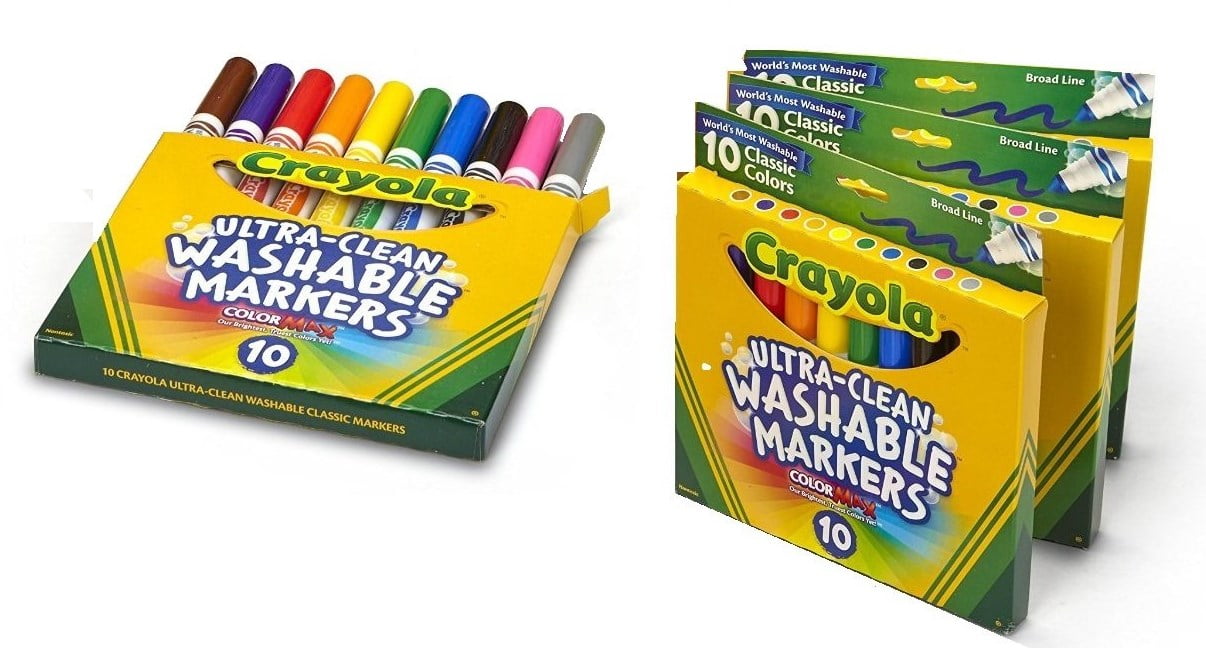 Crayola Ultra Clean Washable Markers, Broad Line, Classic Colors, 10
