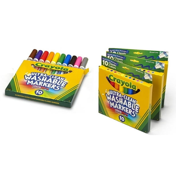 Crayola Ultra Clean Washable Markers, Broad Line, Classic Colors, 10