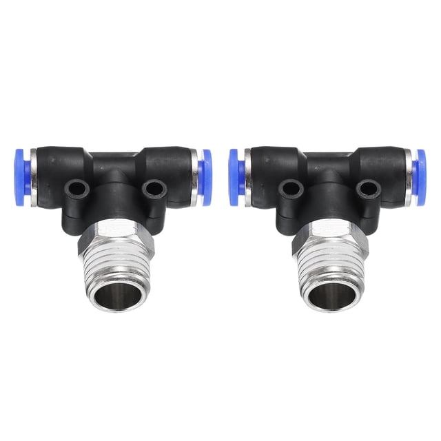 Uxcell 2pcs Conector de Línea de Aire 6mm OD de Tubo x Rosca NPT 1/4 PT4-U Tee Macho de Rama para Sistema de Aire Industrial