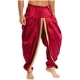 thumbnail image 4 of Nyeemya Men's Arabian Prince Harem Pants Satin Yoga Beach High Waist Baggy Trousers for Belly Dance Burgundy S, 4 of 7