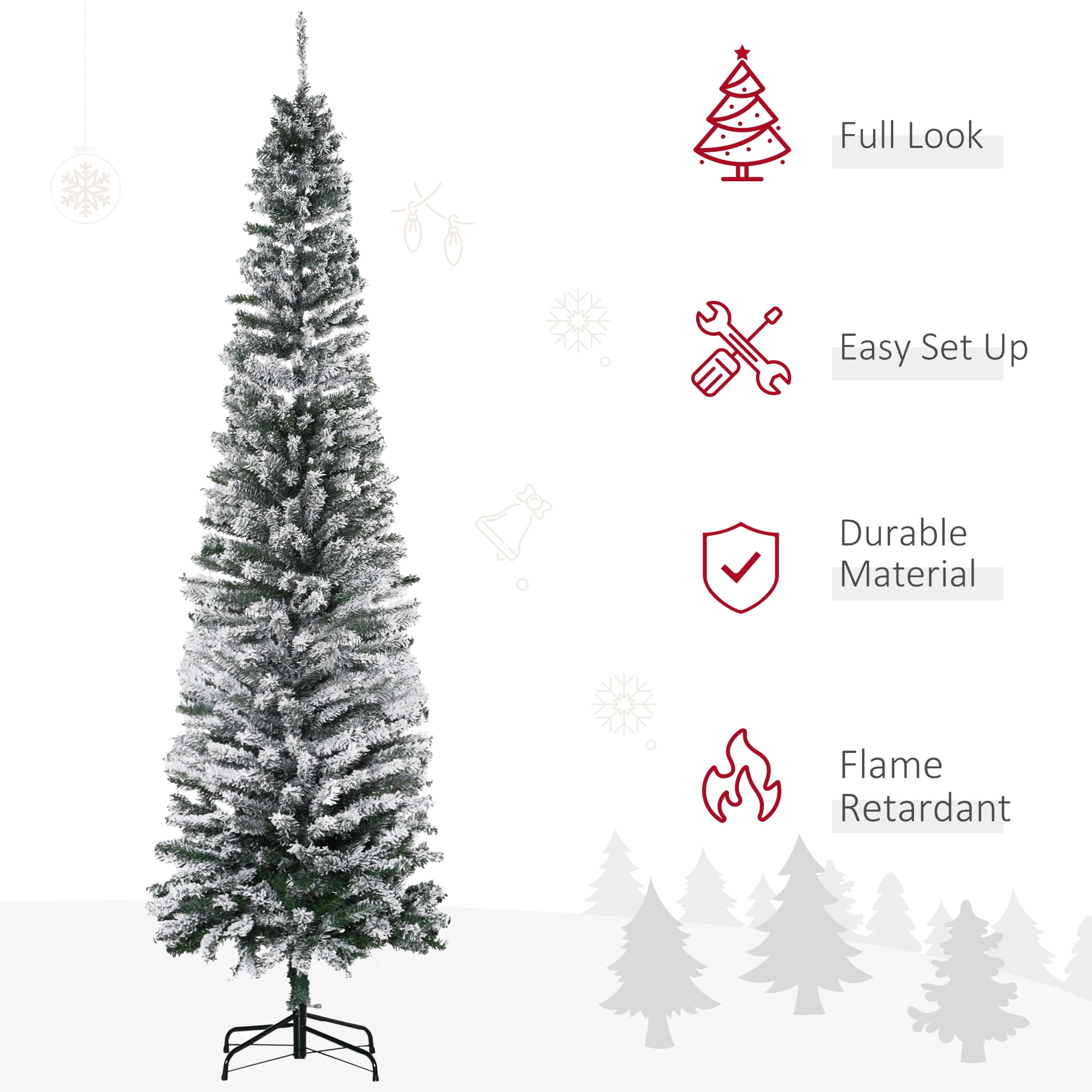 6ft Snow Flocked Christmas Tree Full Branch Tips Metal Stand Easy Assembly Indoor Decor