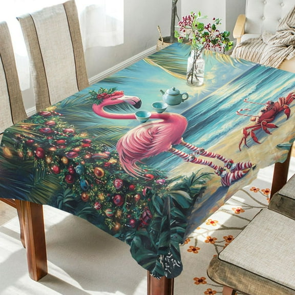 YAZAOO Square Tablecloth Chrismas Pink Flamingo Pattern Tableclothes