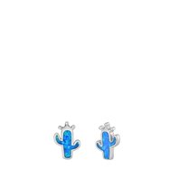 Sterling Silver Blue Simulated Opal Cactus Southwestern Earrings 925 New Jewelry Female Unisex