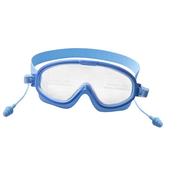 Gafas de natación para niños con tapones para los oídos, correa ajustable, accesorios de natación, gafas de natación portátiles de visión amplia, Azul