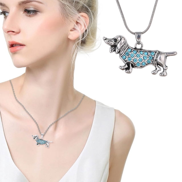 Xihbxyly Collar de Perro Salchicha, Colgante de Cristal Marrón, Cadena Adornada con Diamantes de Imitación, Accesorio de 45 Cm de Largo, Regalo Perfecto para Amantes de Los Perros, Estilo Único.