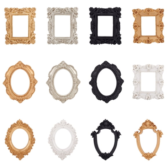 1 Set 12Pcs 12 Styles Vintage Resin Picture Frame for Jewelry Display otogray Frame Home Decoration Mixed Shapes 90~122x78~97x7~11mm 1pc/style