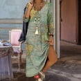 thumbnail image 4 of Robe, Imprimé Terre du Monde Col en V Style Long Femme Décontractée Longue pour Mariage, 4 of 8
