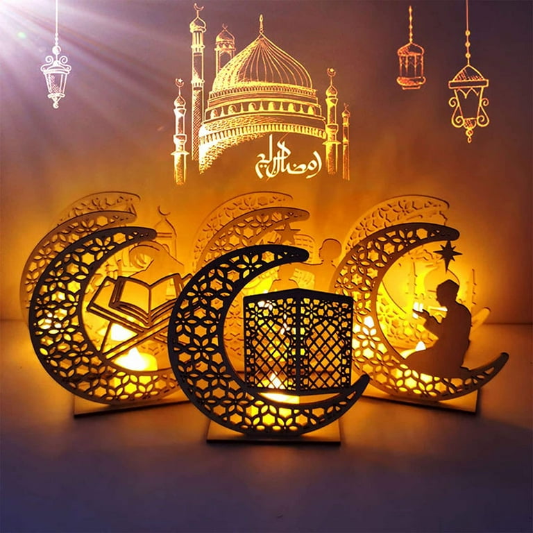 Ramadan Decoration Festival Wooden Moon Star Lights Deco Bedroom