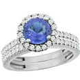 thumbnail image 1 of 10K White Gold Natural Tanzanite Round 6mm 2-Piece Engagement Ring Set Floating Halo Diamond, size 5, 1 of 4