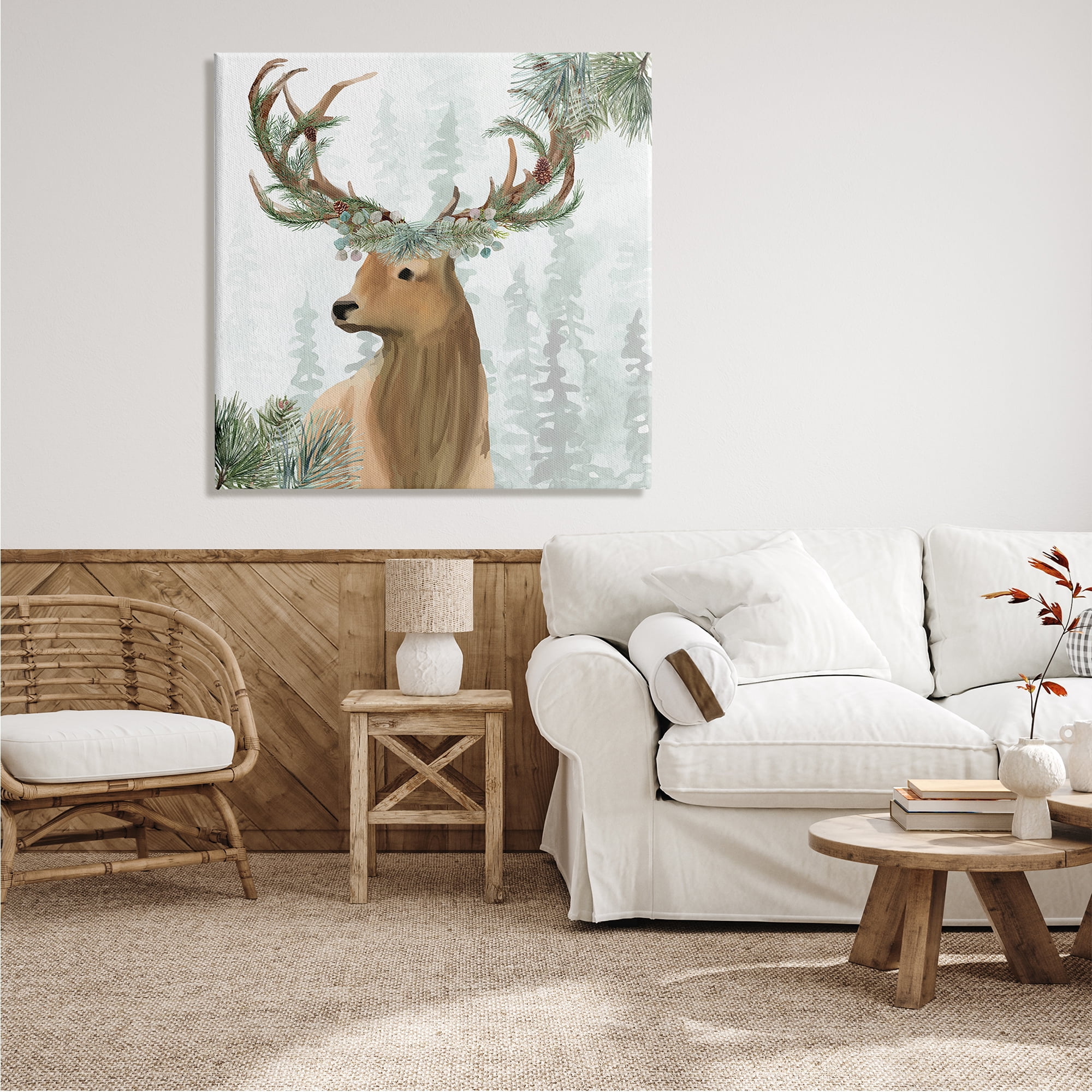 Stupell Industries Winter Forest Elk Festive Pine Antlers Woodland Trees, 36 x 36,Design by Kim Allen