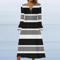 thumbnail image 2 of Strapless Mini Dress Women's Long Sleeve V-Neck Dress Fashion Striped Printed Casual Button V-Neck Flowy Long Maxi Dress with Pockets S-207 Black L, 2 of 5