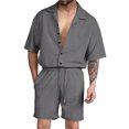 thumbnail image 1 of TRKIYQC Ropa casual de verano para hombre, camisa de solapa de manga corta sólida + pantalones cortos con cordón de cintura elástica, conjunto de chándal de 2 piezas TRKIYQC moda, 1 of 4
