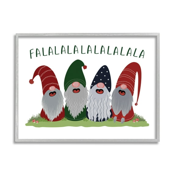 Stupell Industries Falala Festive Christmas Gnome Garden Carolers Fairy Tales & Fantasy Painting Gray Framed Art Print Wall Art, 11 x 14