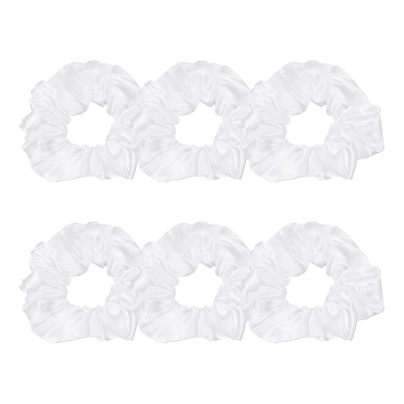 Uxcell 6 Pcs Satin Hair Scrunchies, Solid Hair Ties Soft Fabric Scrunchies Ponytail Holders for Women Girls Different Hairstyles, Wedding Party Gifts, White