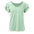 thumbnail image 4 of Womens T Shirt 2025 Summer Solid Color V Neck Double Ruffled Sleeve Loose Top T Shirt Oversized Tshirts Green XL, 4 of 4
