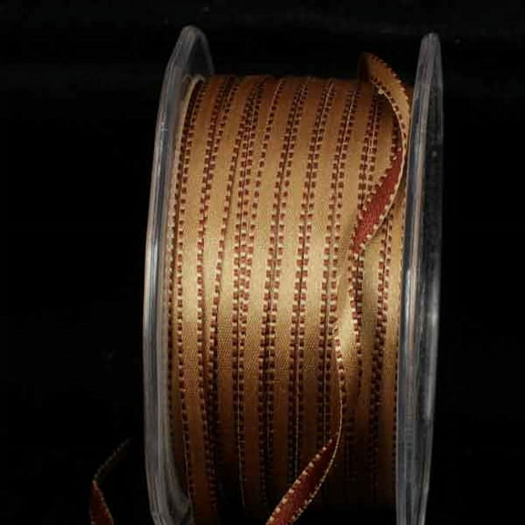 The Ribbon People Brown and Gold Double Sided Satin with Stitched Edge Craft Ribbon 3/16" x 220
