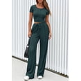 thumbnail image 4 of PRETTYGARDEN Womens 2 Piece Outfits Summer Ribbed Knit Button Short Sleeve Tops Casual Wide Leg Pants Lounge Sets, 4 of 8